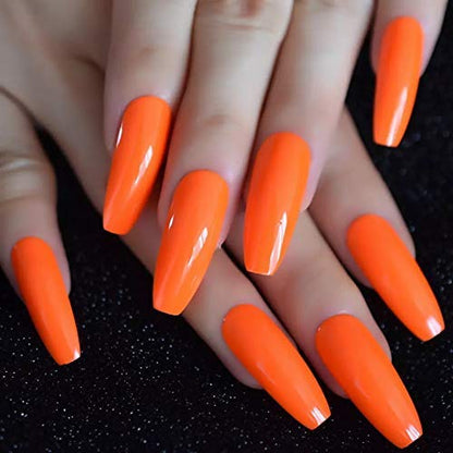 Citrus Chic | Orange | Glossy | Ballerina | Extra Long | Reusable Press On Nails Set