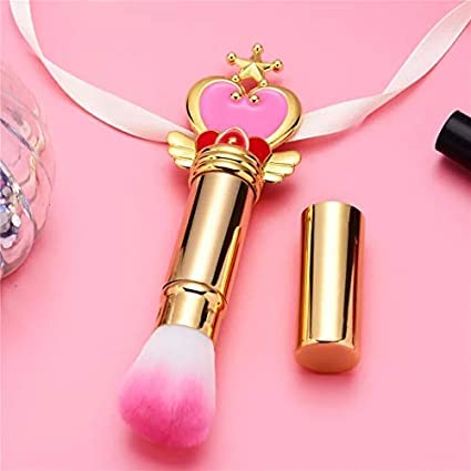 Kabuki Makeup Brush | Round | Face | Blush | Contour | Powder | Bronzer | Highlighter | Cream | Liquid | Retractable | Pink Heart Design | Royal Collection