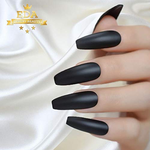 Drama Queen | Black | Matte | Halloween Design | Ballerina | Extra Long | Reusable Press On Nails Set