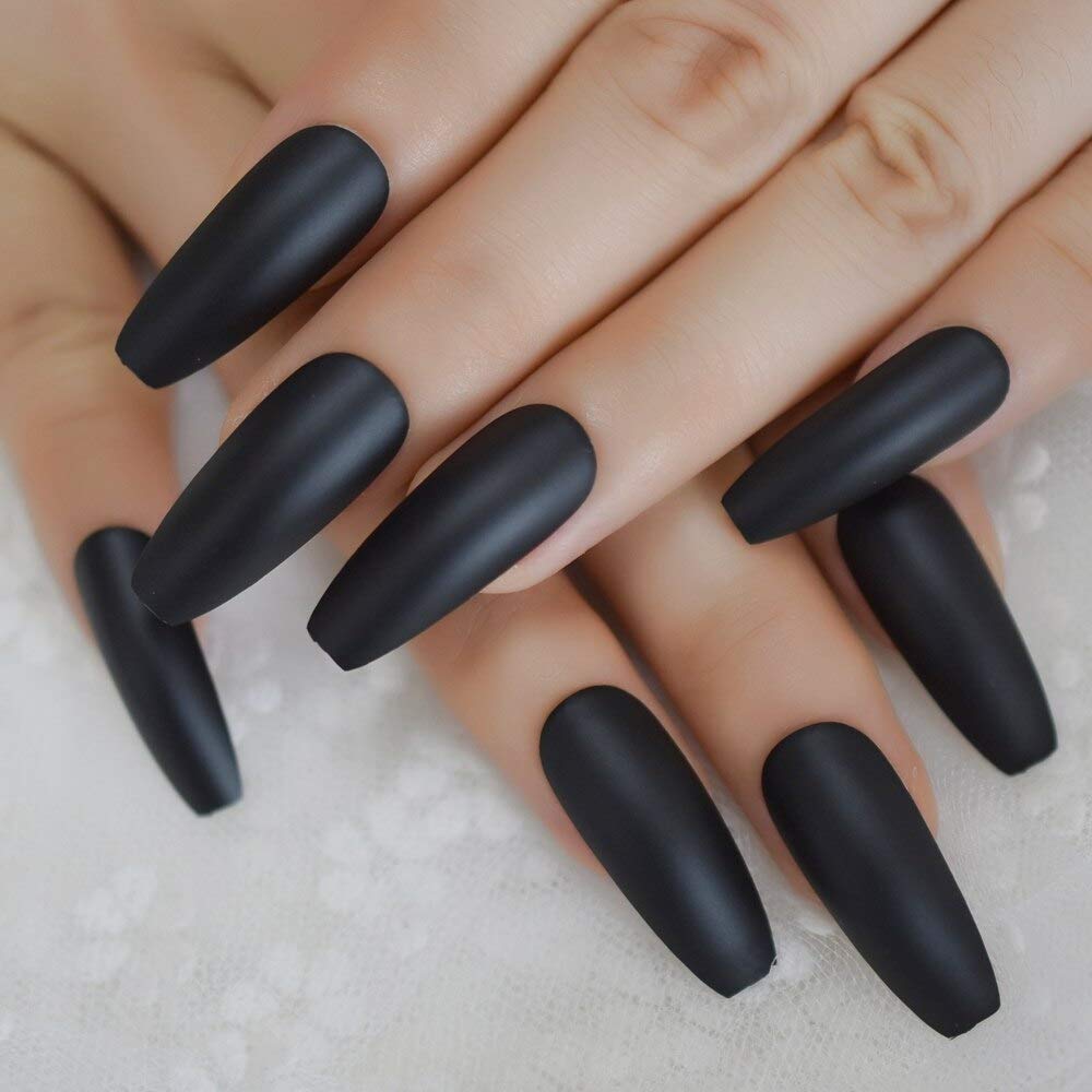 Drama Queen | Black | Matte | Halloween Design | Ballerina | Extra Long | Reusable Press On Nails Set