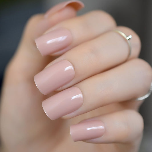 Bare Bliss | Natural | Nude Pink | Glossy | Square | Long | Reusable Press On Nails Set