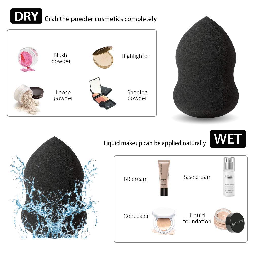 Black | Ultra-Soft | Smooth | Gourd Shape | Makeup Blender | Applicator | Vegan | Latex-Free | Beauty Sponge