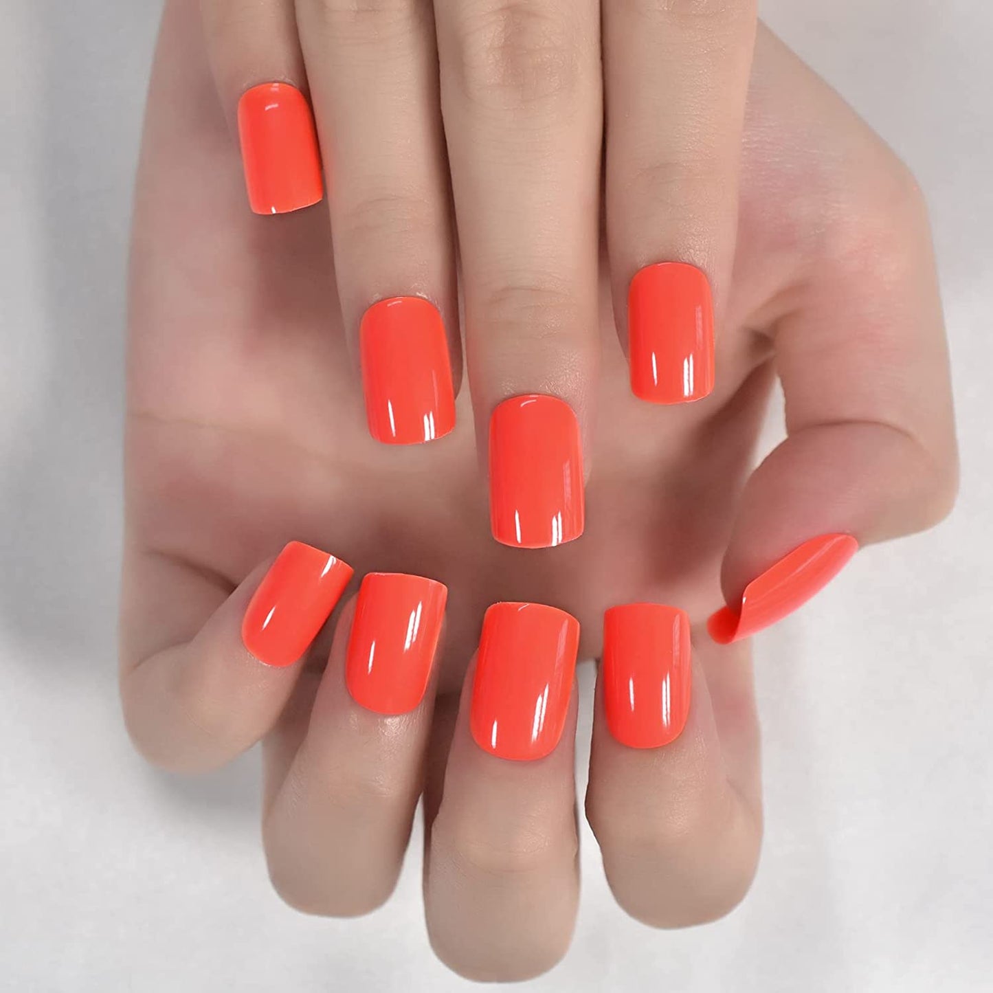 Sweetie Pie | Orange | Glossy | Square | Short, Medium | Reusable Press On Nails Set