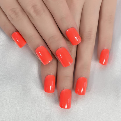 Sweetie Pie | Orange | Glossy | Square | Short, Medium | Reusable Press On Nails Set