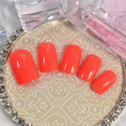 Sweetie Pie | Orange | Glossy | Square | Short, Medium | Reusable Press On Nails Set