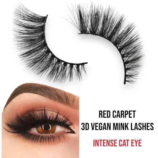 Red Carpet | 3D Vegan Mink | Double-Layered | Cat-Eye | Extra Long | 100% Cotton Fiber Band | False Eyelashes