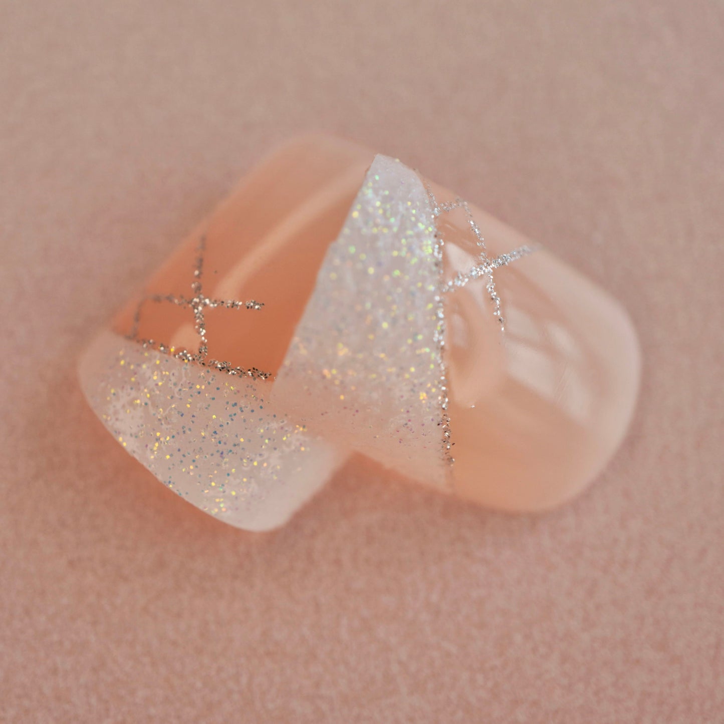 Fairy Dream | Nude Pink, Glitter White French | Natural | Glossy | Square | Short, Medium | Reusable Press On Nails Set