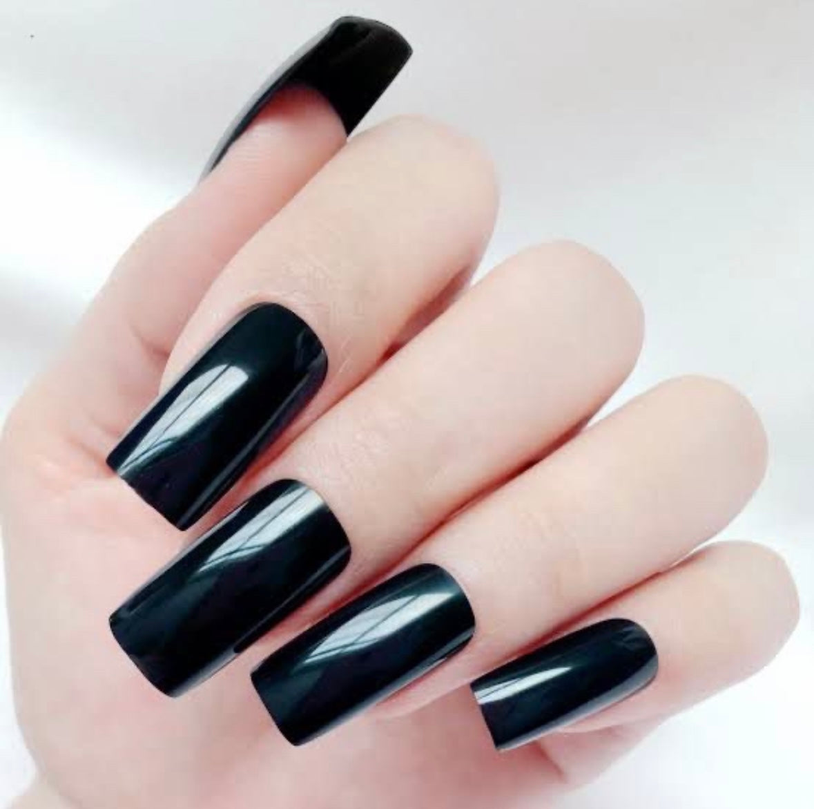 Noir Touch | Black | Glossy | Halloween Design | Square | Extra Long | Reusable Press On Nails Set