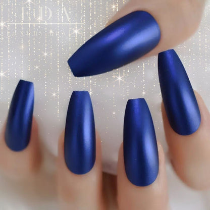 Midnight Sky | Navy Blue | Shimmery Matte | Ballerina | Extra Long | Reusable Press On Nails Set