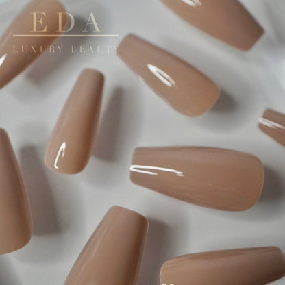 Neutral Chic | Natural | Nude Beige | Glossy | Ballerina | Extra Long | Reusable Press On Nails Set