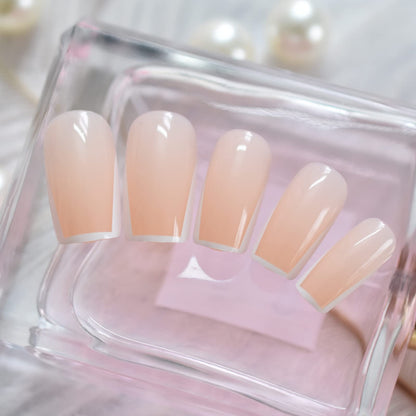 Majestic French | Nude Pink, White French | Glossy | Square | Long | Reusable Press On Nails Set