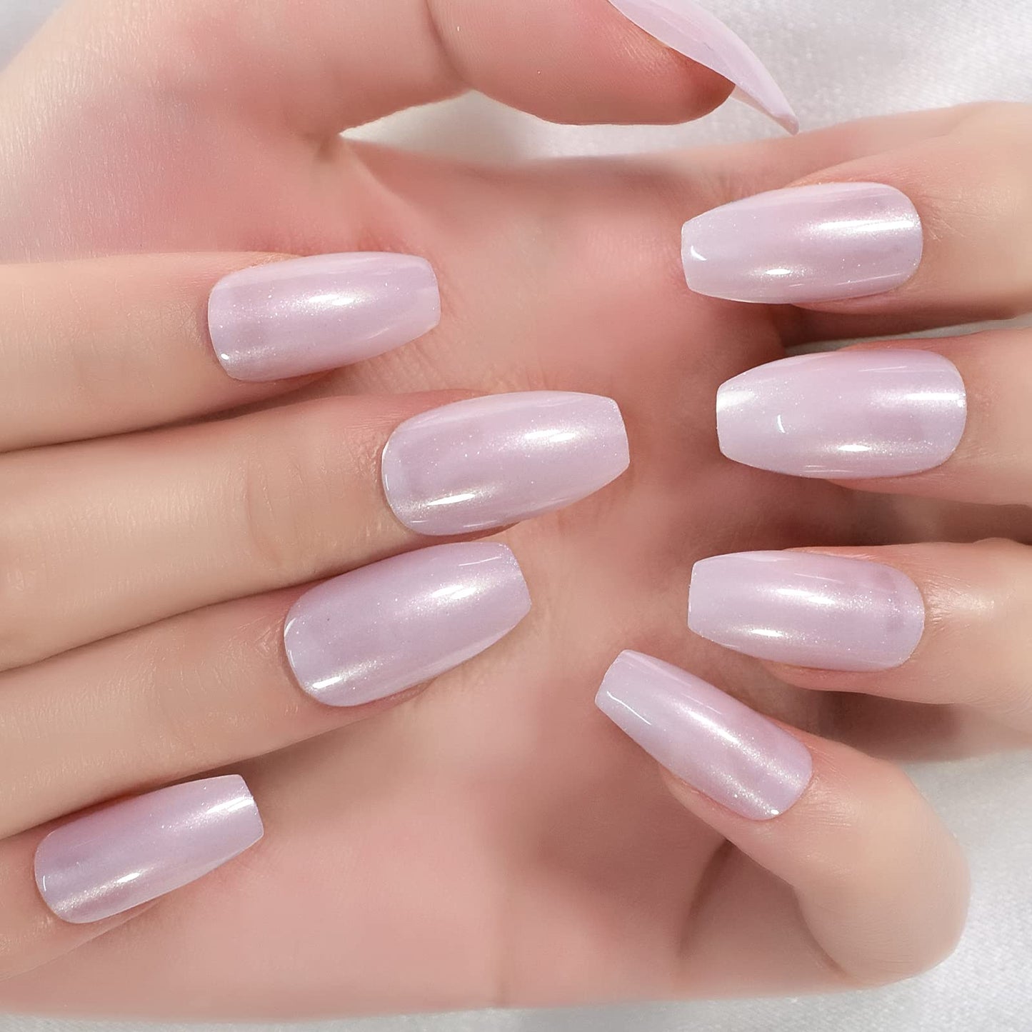 Rose Delight | Pearl Satin Pink | Glossy | Square | Long | Reusable Press On Nails Set