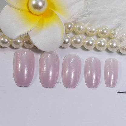 Rose Delight | Pearl Satin Pink | Glossy | Square | Long | Reusable Press On Nails Set