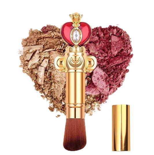 Kabuki Makeup Brush | Angled | Face | Contour | Powder | Bronzer | Highlighter | Cream | Liquid | Retractable | Red Heart Design | Royal Collection