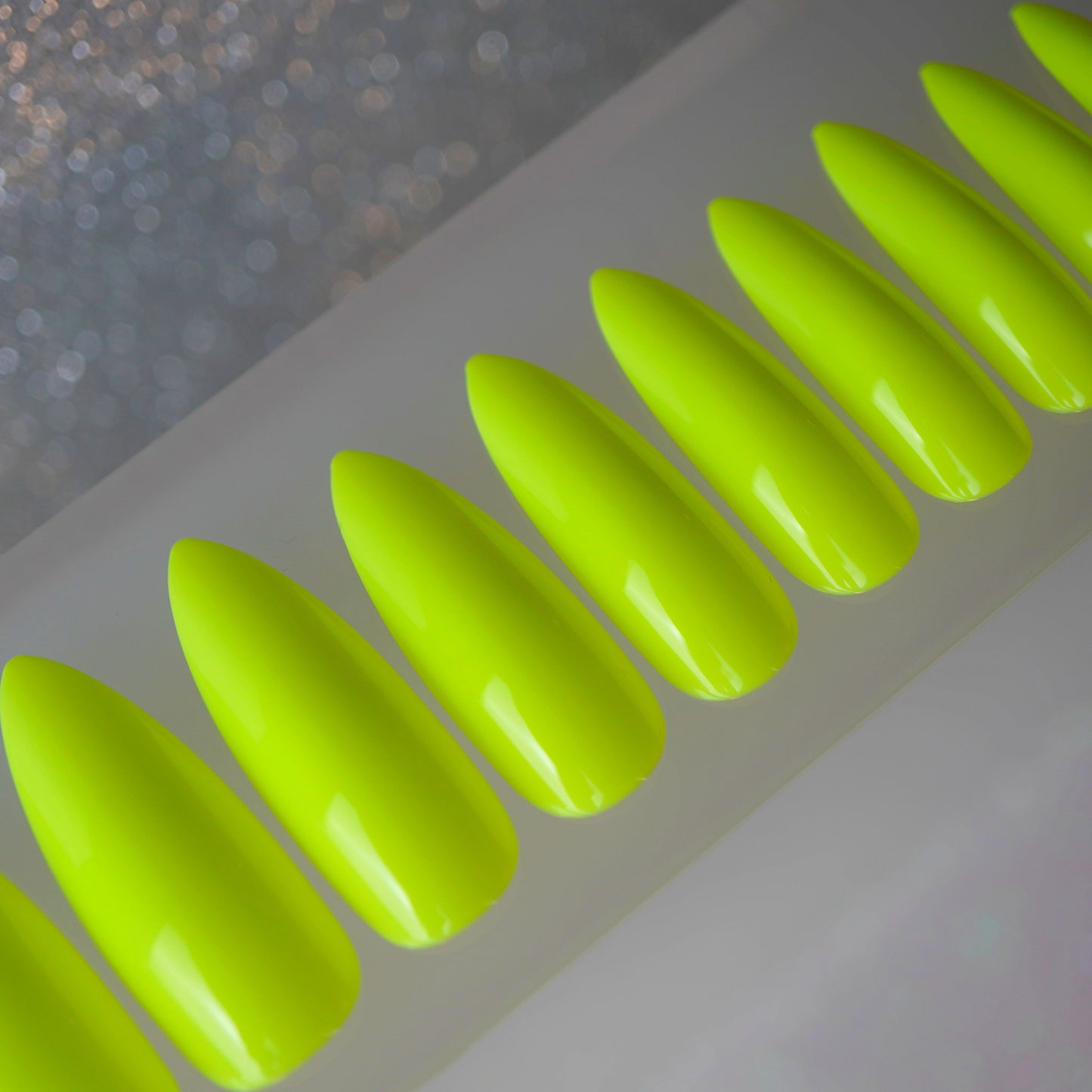 Glow Getter | Neon Yellow | Glossy | Sharp, Stiletto | Extra Long | Reusable Press On Nails Set