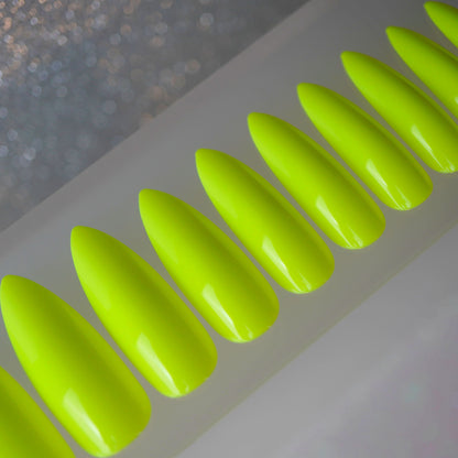 Glow Getter | Neon Yellow | Glossy | Sharp, Stiletto | Extra Long | Reusable Press On Nails Set