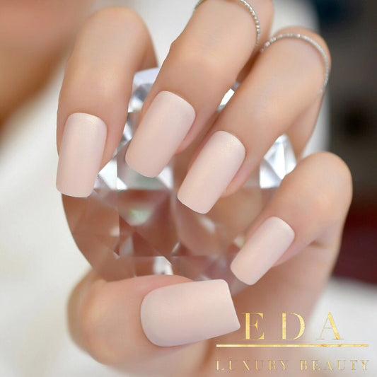 Soft Sand | Natural | Nude Beige | Shimmery Matte | Square | Long | Reusable Press On Nails Set