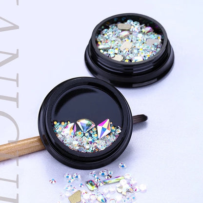 Diamond Crystals | Transparent Multi-Color | Flatback | Gemstones | Rhinestones | 3D Nail Art & Decor Kit