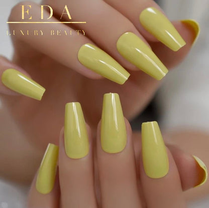 Sunny Ballet | Pastel Yellow | Glossy | Ballerina | Extra Long | Reusable Press On Nails Set