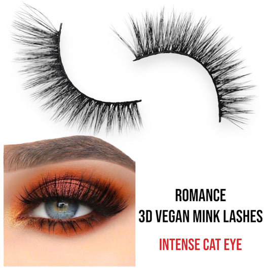 Romance | 3D Vegan Mink | Double-Layered | Cat-Eye | Extra Long | 100% Cotton Fiber Band | False Eyelashes