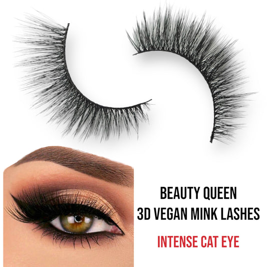 Beauty Queen | 3D Vegan Mink | Double-Layered | Cat-Eye | Extra Long | 100% Cotton Fiber Band | False Eyelashes