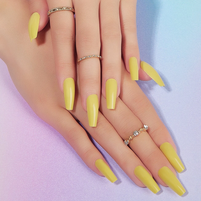 Sunny Ballet | Pastel Yellow | Glossy | Ballerina | Extra Long | Reusable Press On Nails Set